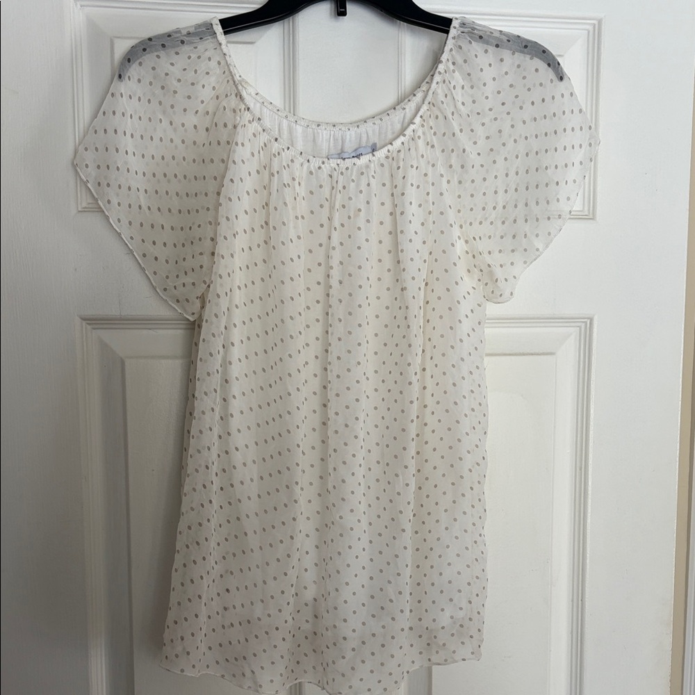 Women's Cream Polka Dot Short Sleeve Blouse